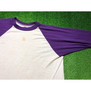 Vintage 90s Soffe Shirts Men's 3/4 Sleeve Tee Size Large Purple White USA